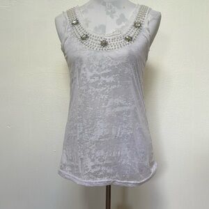 Monoreno Silver Shimmer Cotton Sleeveless Faux Pearl & Crystal Rhineston…